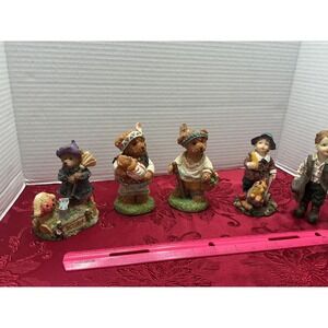 Vintage Thanksgiving Harvest Figurine Set Teddy Bears Pilgrim Boy October Witch